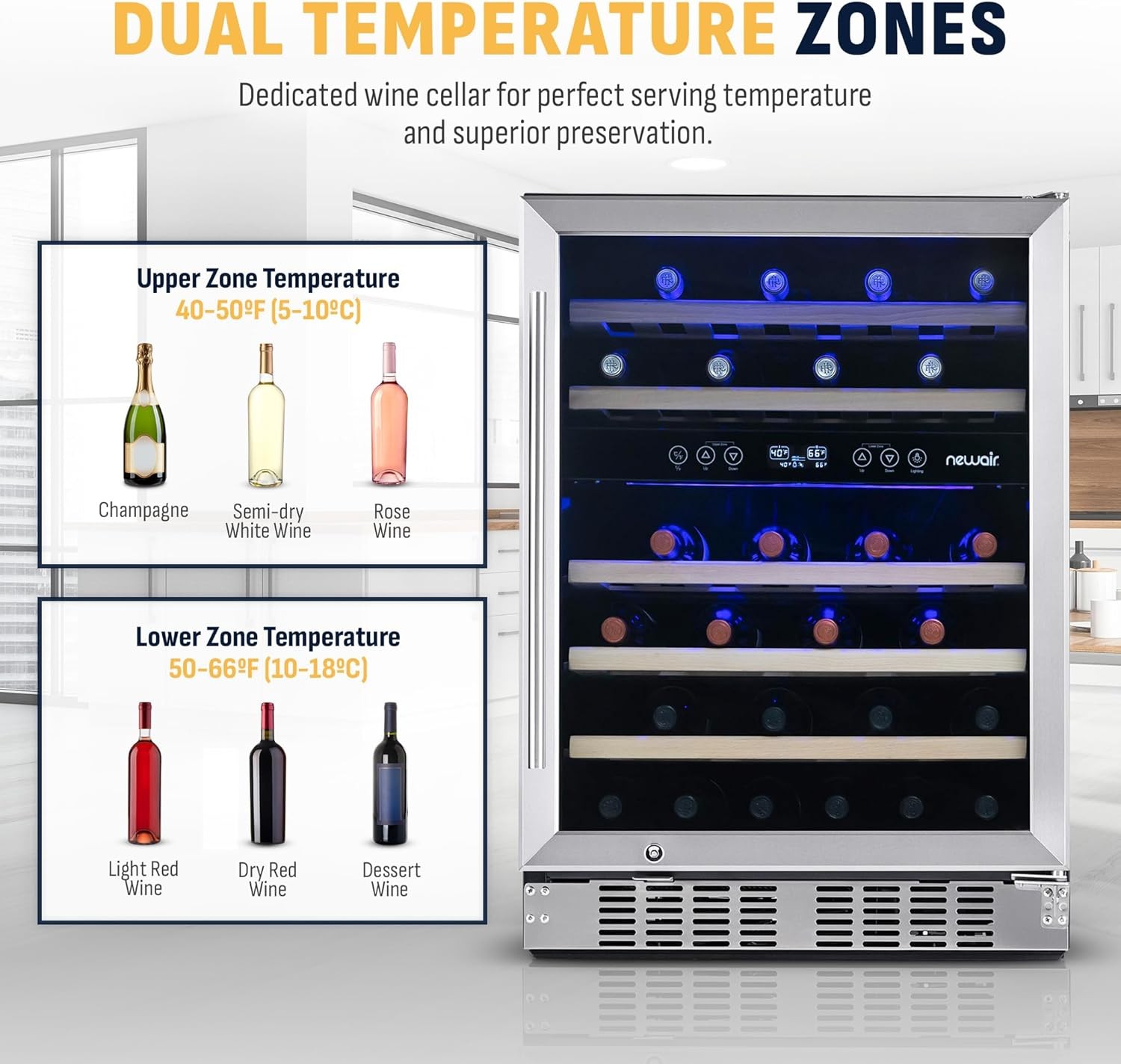 Newair NWC046SS01-RB Dual Zone Fridge with Shelves - Certified Refurbished