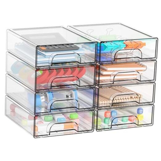 2.2'' Tall Acrylic Clear Stackable Storage Drawer Organizer,8 8 PCS-2.2In Tall