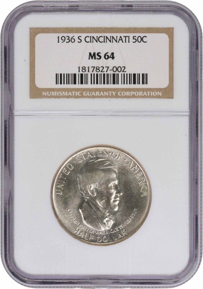 Cincinnati Commemorative Silver Half Dollar 1936-S MS64 NGC