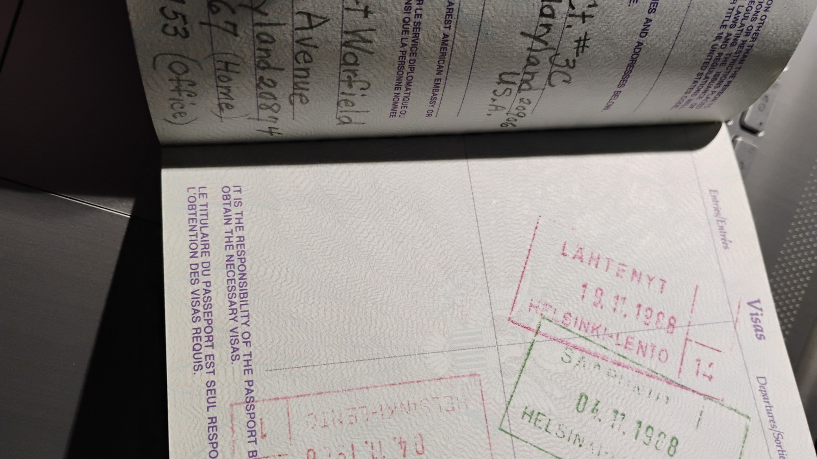 VINTAGE PASSPORT USA 1987 INK STAMPS