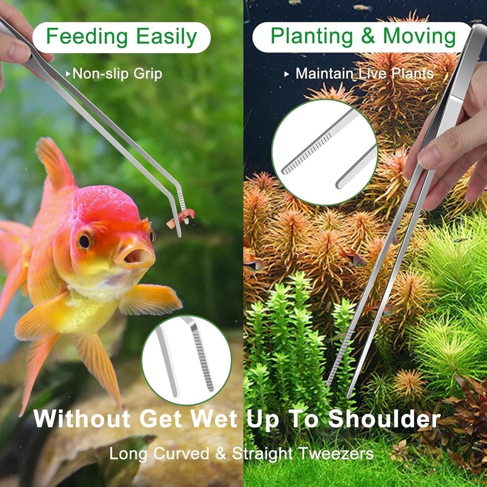 4pcs Aquascaping Tools Kit Long Strong Aquarium Tweezers Scissors Algae Scraper