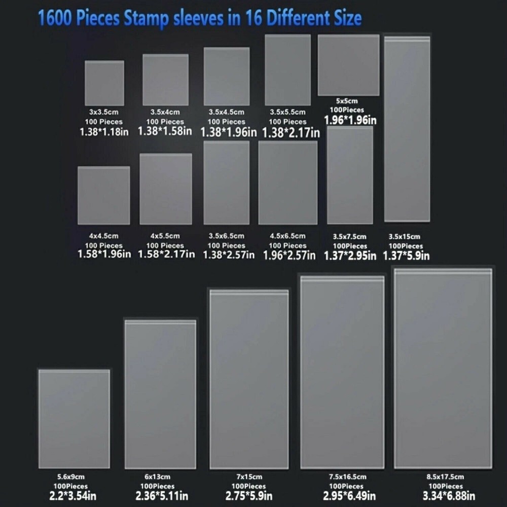 16-Multi-Size OPP Stamp Bags | 100Pcs/Bag | Lightweight Clear Storage