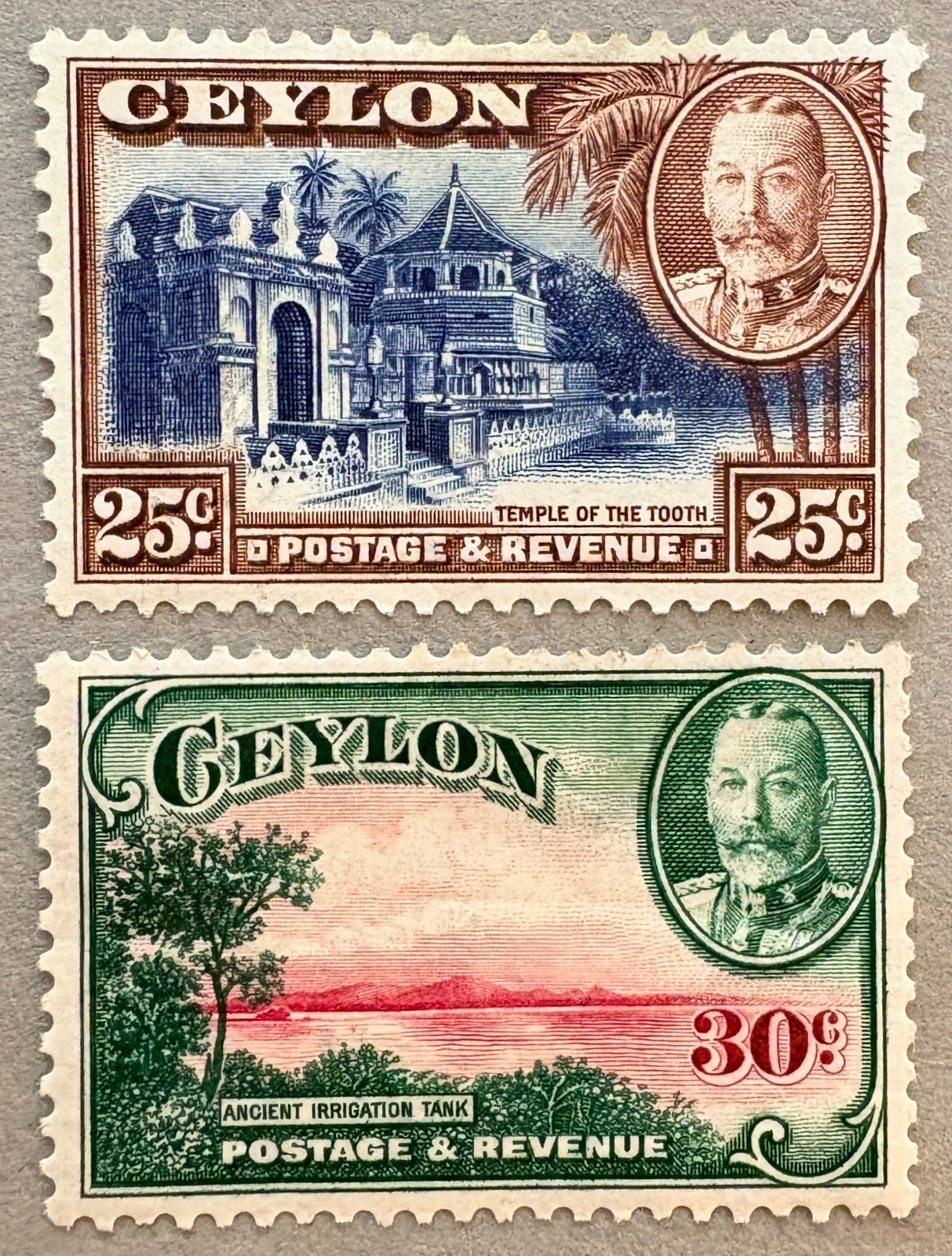 Ceylon 171-172 / 1935-1936 King George V KGV Temple Stamps / MH Minor Faults