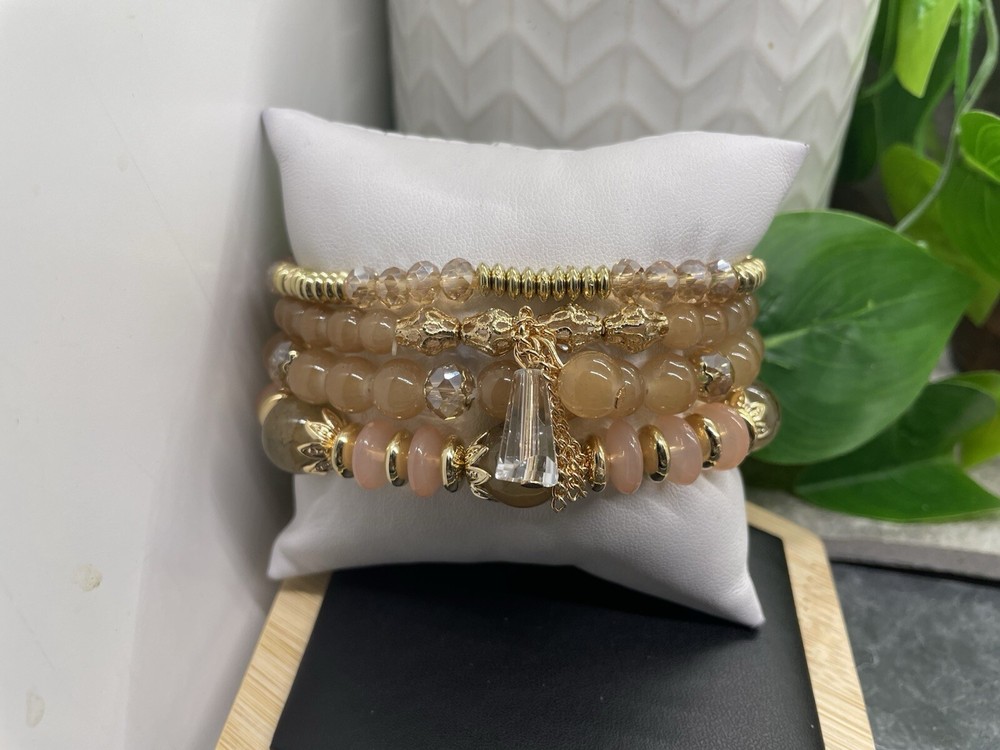 4” PC Handmade Boho Beaded Stackable 7” Plus Stretch Bracelet Set New B4786