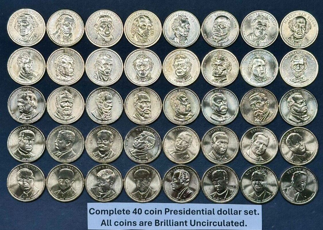 Complete Presidential Dollar Set of 40 BU Brilliant Uncirculated Coins 2007-2020