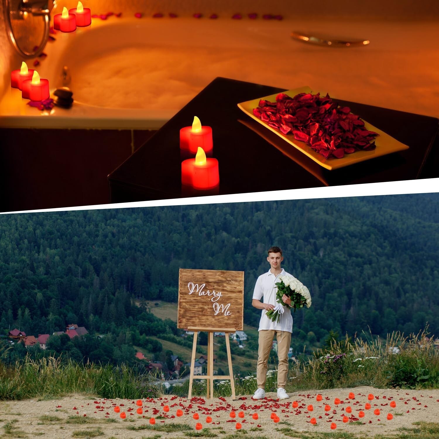 1000/2000pcs Artificial Rose Petals with LED Tea Lights Kit for Special and Rom