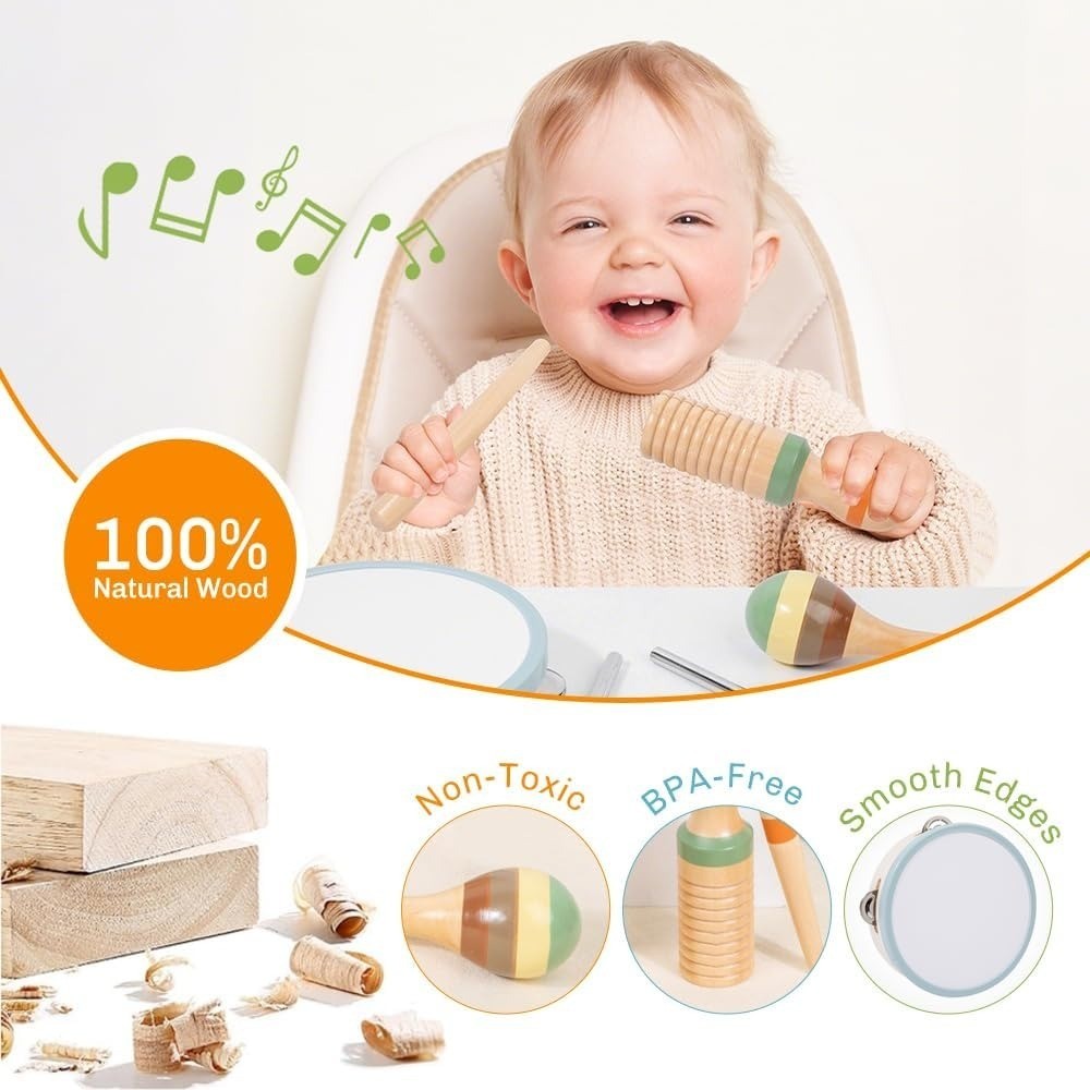 Wooden Musical Instruments Set 12Pcs Montessori Musical Toys for Kids & Toddlers