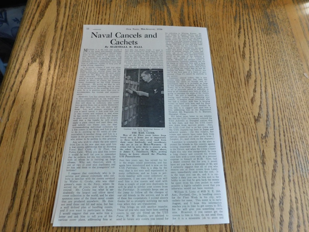 Military Ephemera- 1936 NAVAL CANCELS AND CACHETS Article