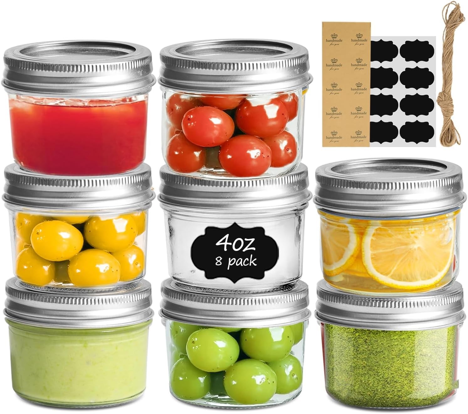 4oz Mini Mason Jars 8-Pack w/Airtight Lids - Small Glass Canning Jars for Crafts