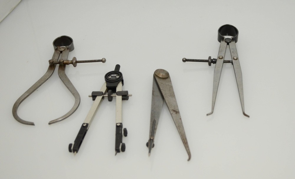 4pc Vintage -Tool’s Spring Caliper Divider Set & Compass