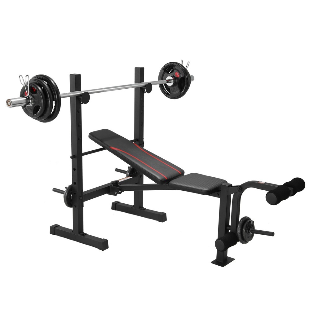 600LBS Adjustable Weight Bench Set with Squat Rack Foldable Flat Incline Decline