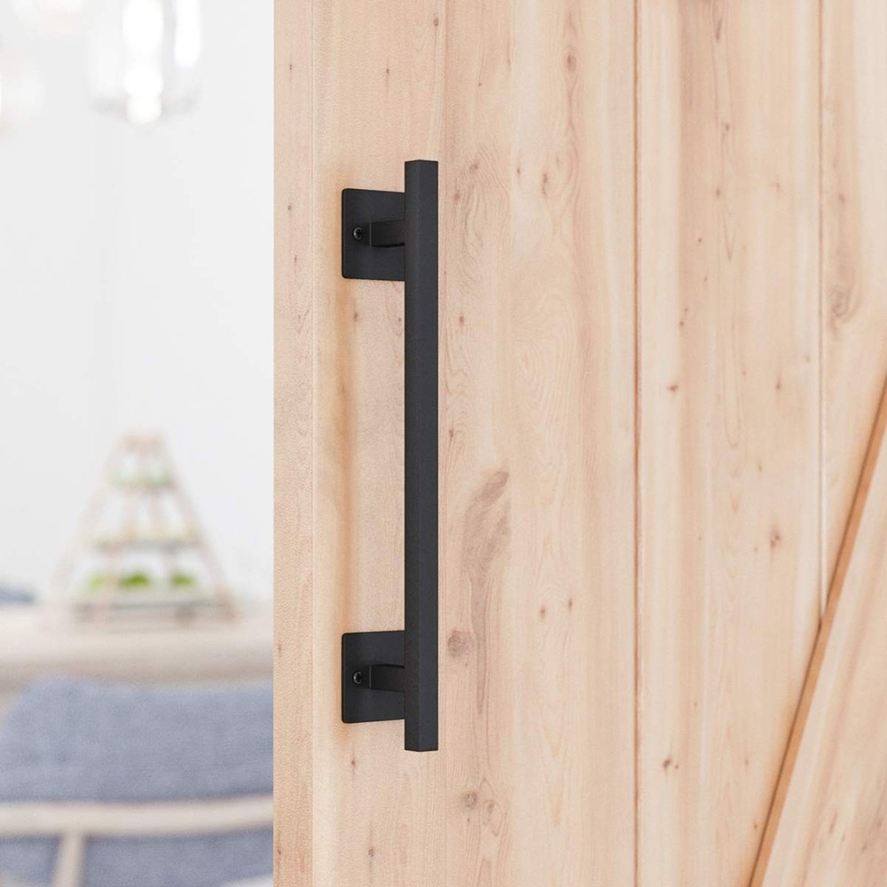 12” Antique Rustic Handmade Barn Door Handle, Black Flush Square Base Handle ...