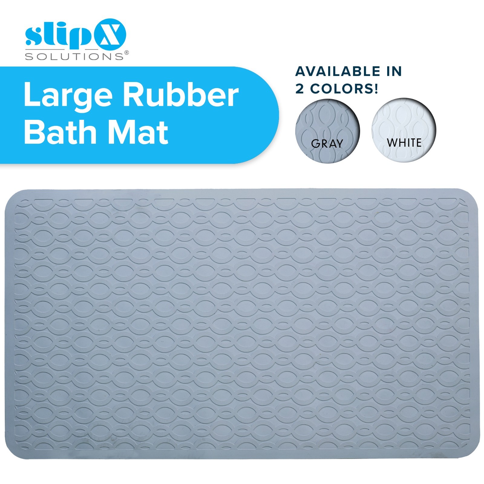 Mildew Resistant Large Rubber Bath Safety Mats: White & Gray
