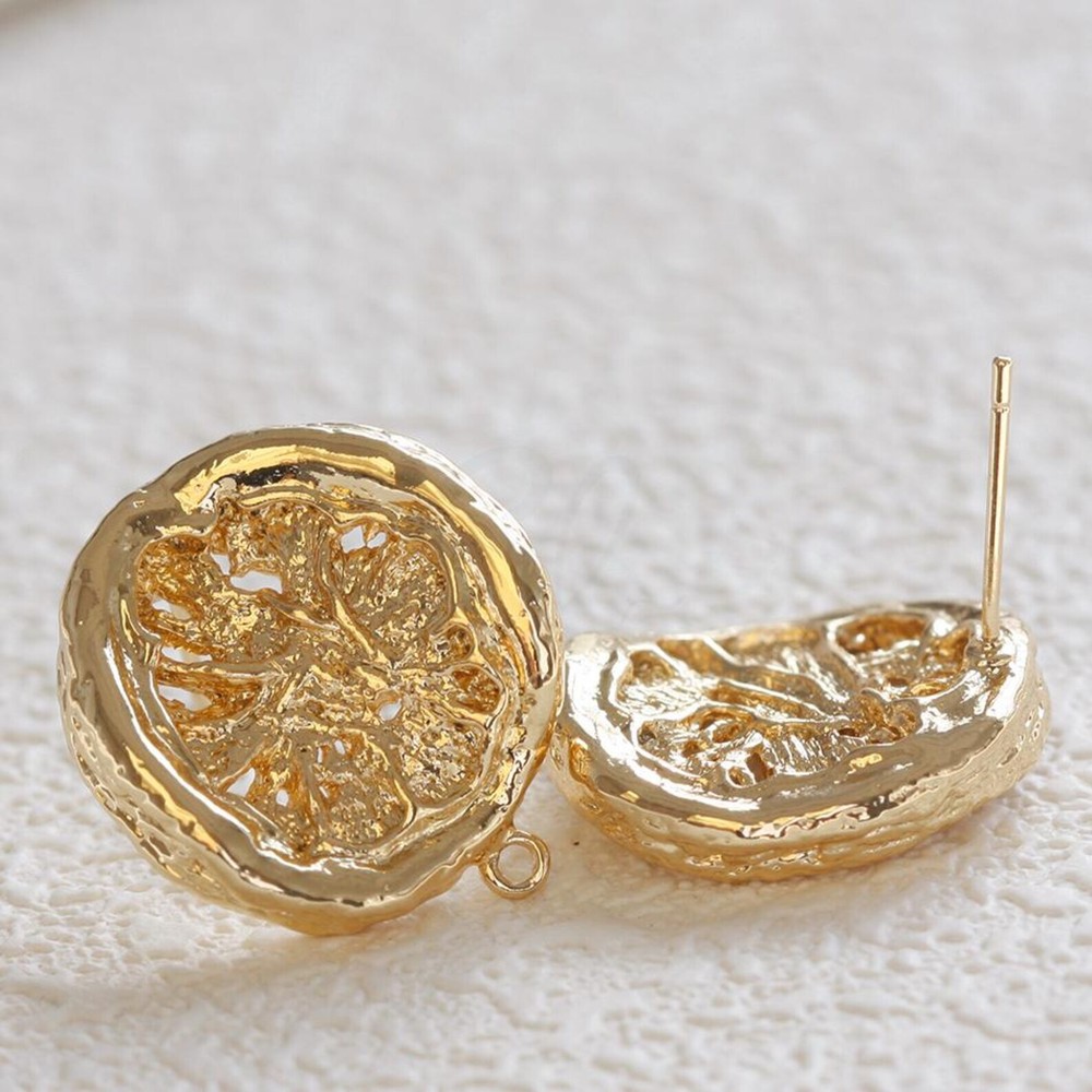 One Pair Solid Brass Earring Post with Sterling Silver Pin-Flower (4901C-E)