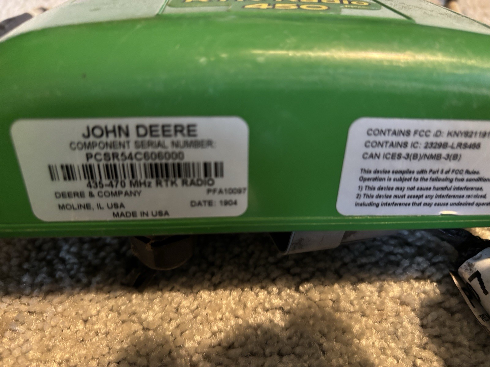 John Deere 450 RTK Radio #PFA10097 Starfire GPS