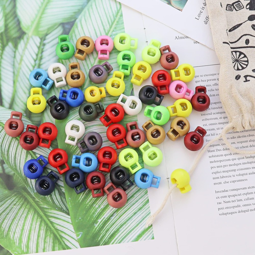 50 Pcs Plastic Spring Loaded Elastic Drawstring Rope Lanyard Adjuster Cords L...