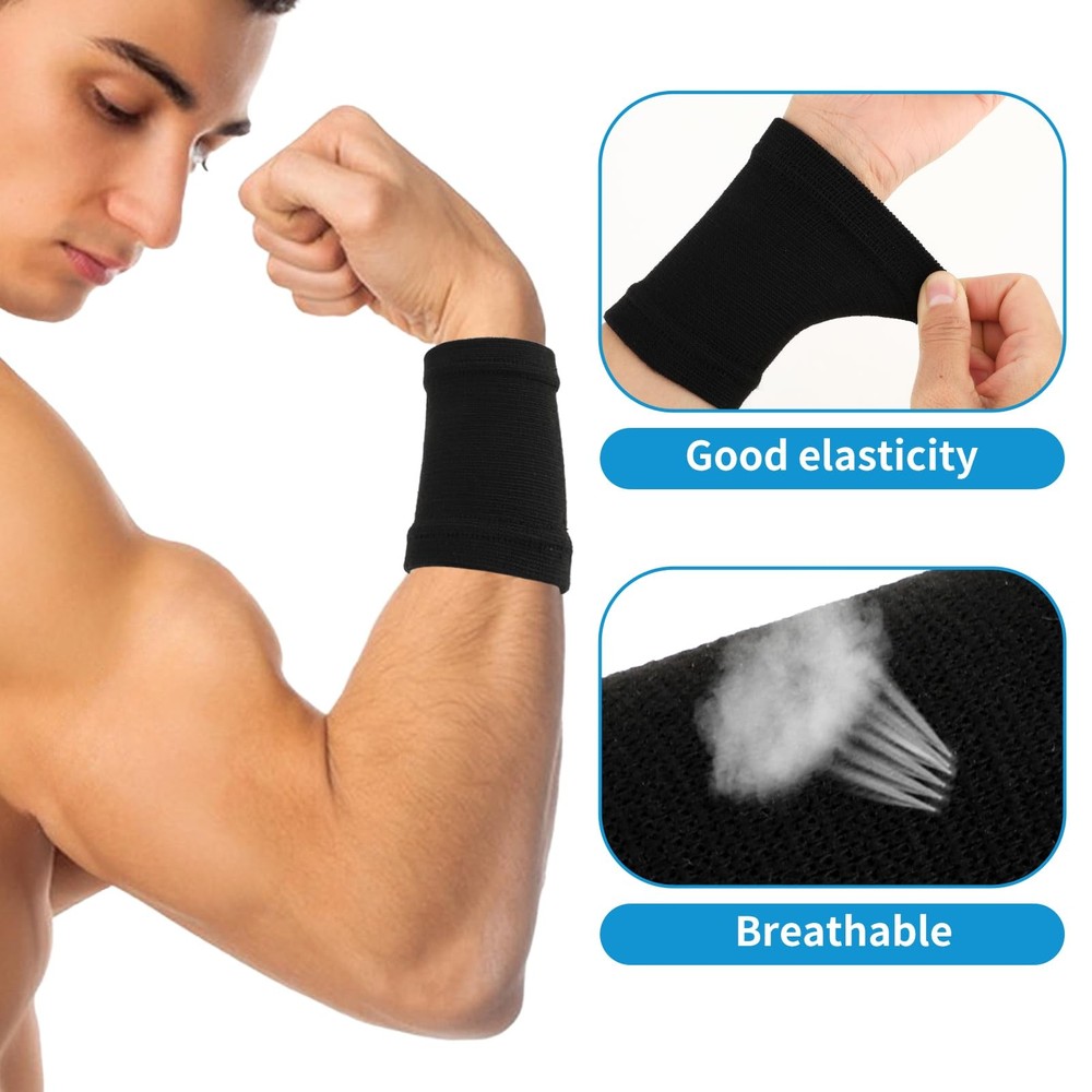COMNICO Wrist Compression Sleeve, 2 Pairs Spandex Soft One Size, Black