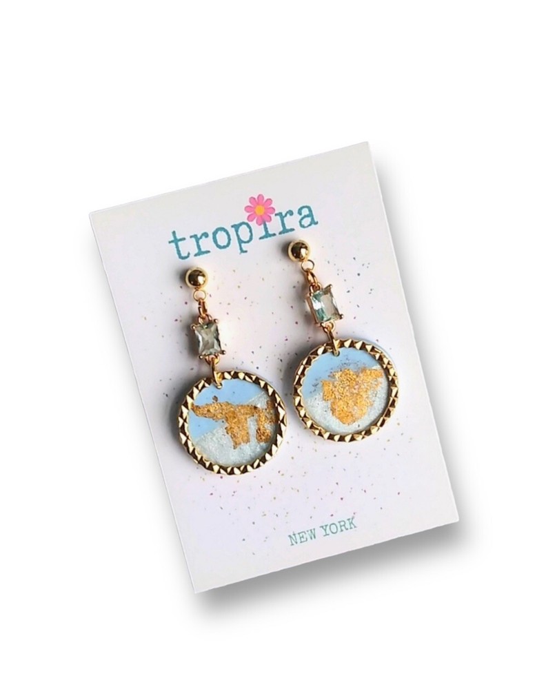 Handcrafted Arched Blue CZ Sparkly Earrings