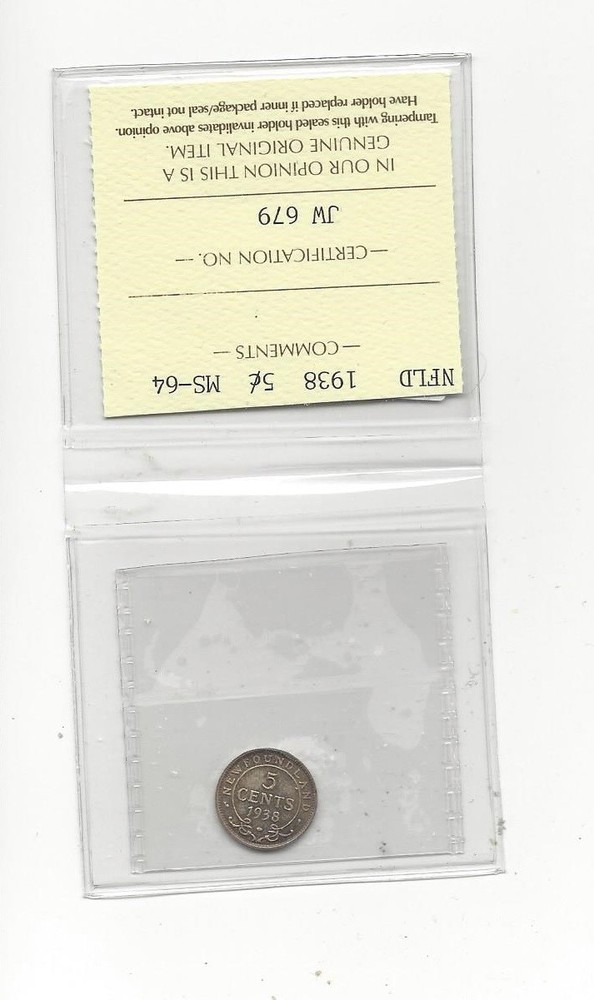 1938 ICCS Graded Newfoundland, 5 Cent, **MS-64**