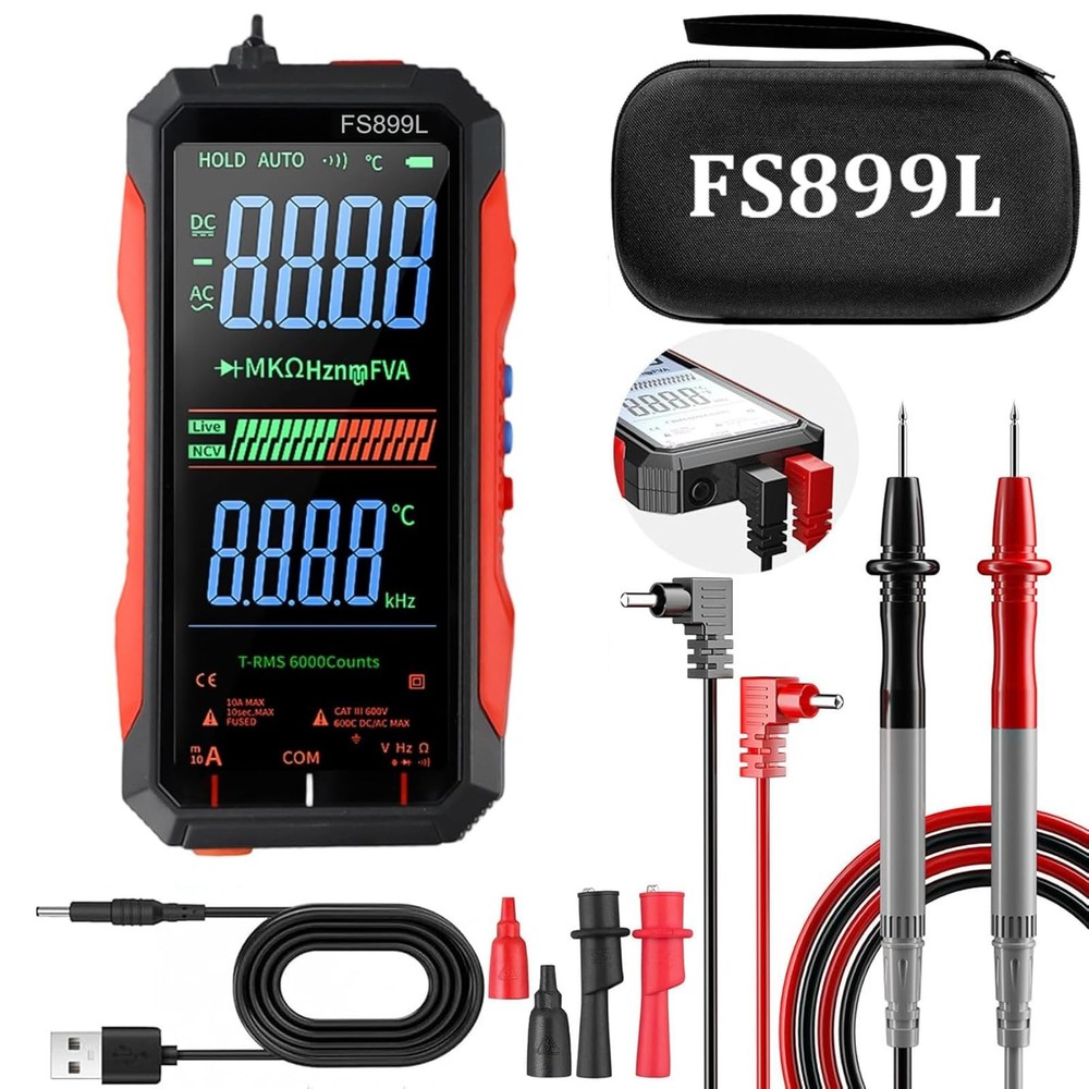 Digital Multimeter, FS899L USB Rechargeable Multimeter 6000 Counts, Automatic