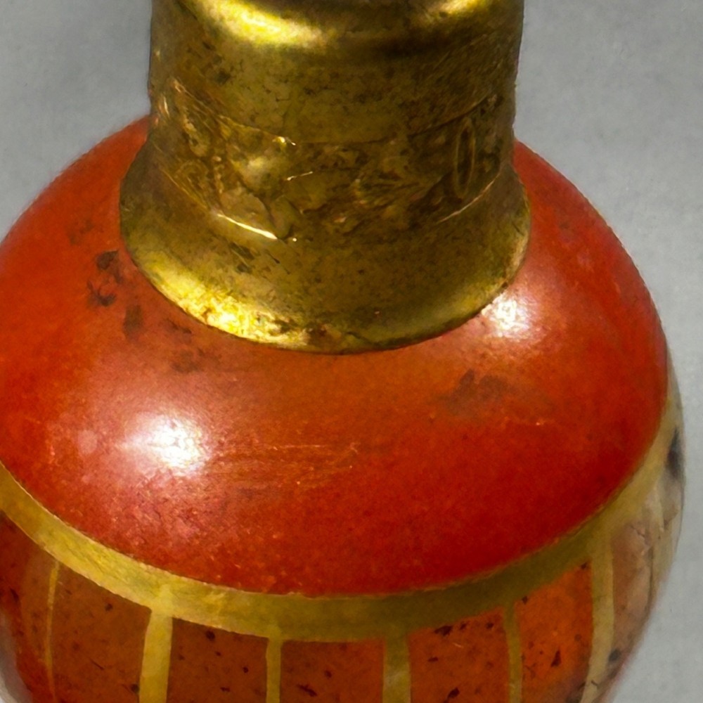 Pair Vintage Art Deco Pyramid Perfume Set Orange Atomizer & Dauber