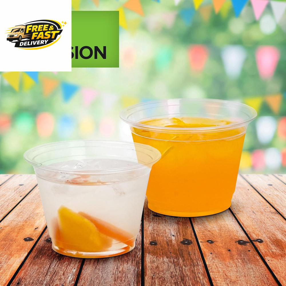 9 Oz Clear Commercially Compostable Cold Cups (100 Pack) PLA Disposable Party