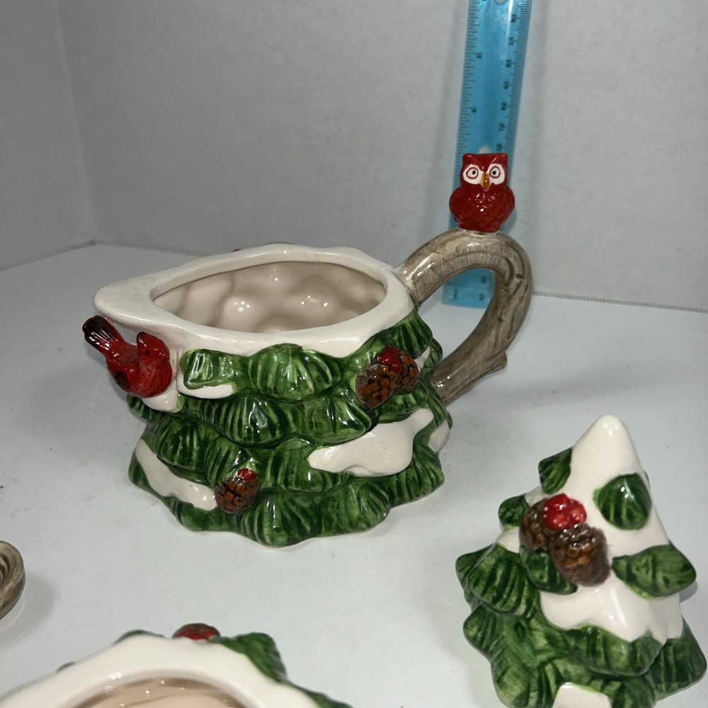 Three tier Christmas tree teapot with spoon