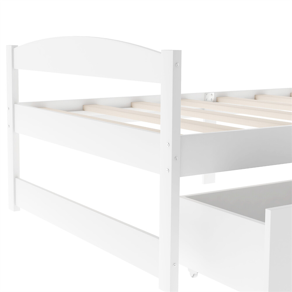 Twin Size Platform Bed Two Drawers White Solid Wood Frame Simple Single-layer