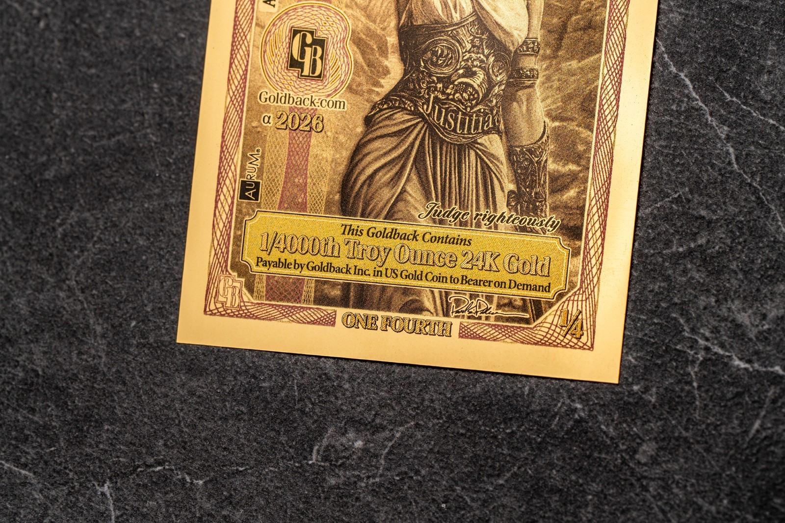 2026 - 1/4 IDAHO Goldback Aurum Gold Foil Note 1/4000 oz 24kt .999 Fine PRESALE