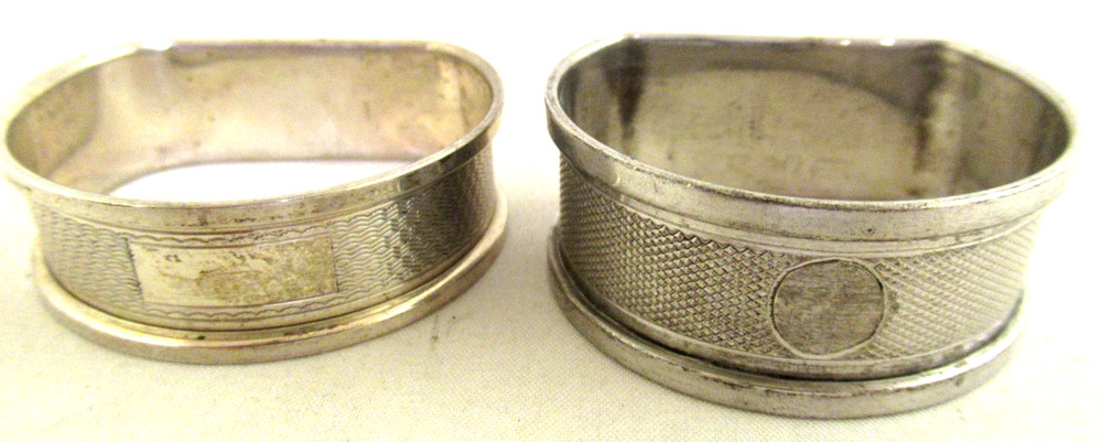 Solid Silver - "D" SHAPED - TWO NAPKIN RINGS - Hallmarked:-B`ham 1976 & 1936