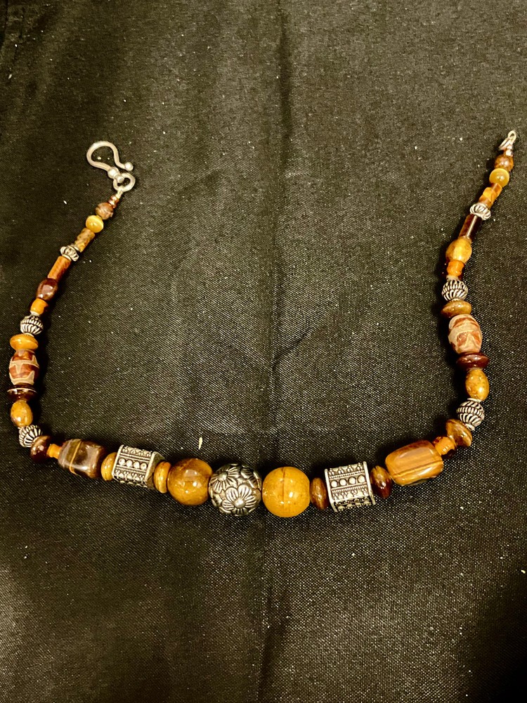 Brown and Silver Beaded Necklace