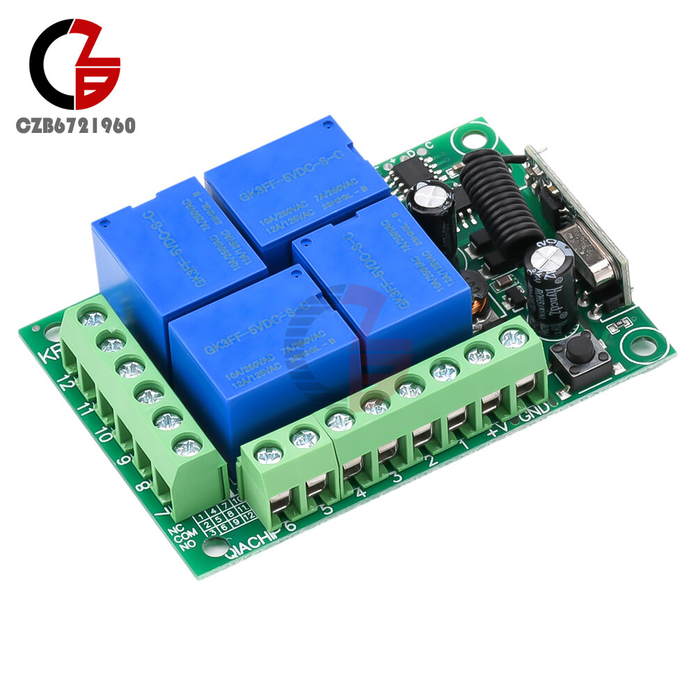 433Mhz Remote Control Receiver RF Wireless Switch 4CH Relay Module Transmitter