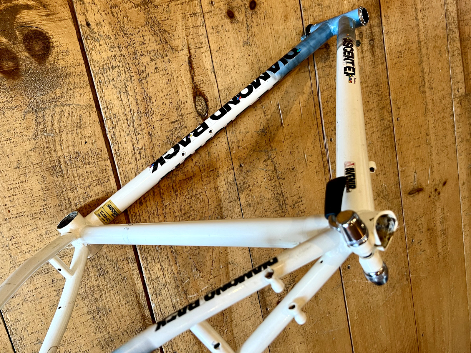Vintage 90s Diamondback Ascent EX 19.5" Steel Mountain Bike Frame White Blue Mix
