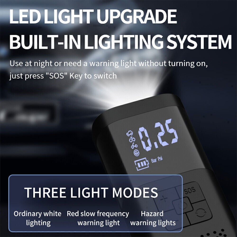 Car Bike Tire Inflator Pump Portable Battery Rechargeable Air Compressor Digital