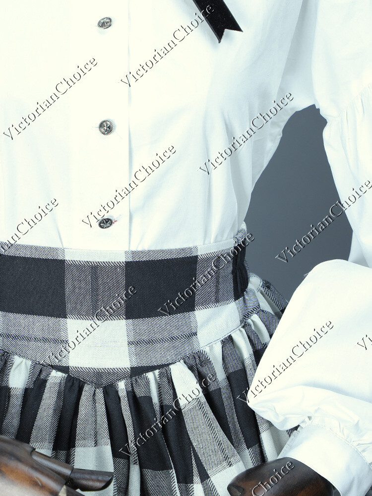 Victorian Civil War Dickens Black and White Tartan Dress Theater Costume 314