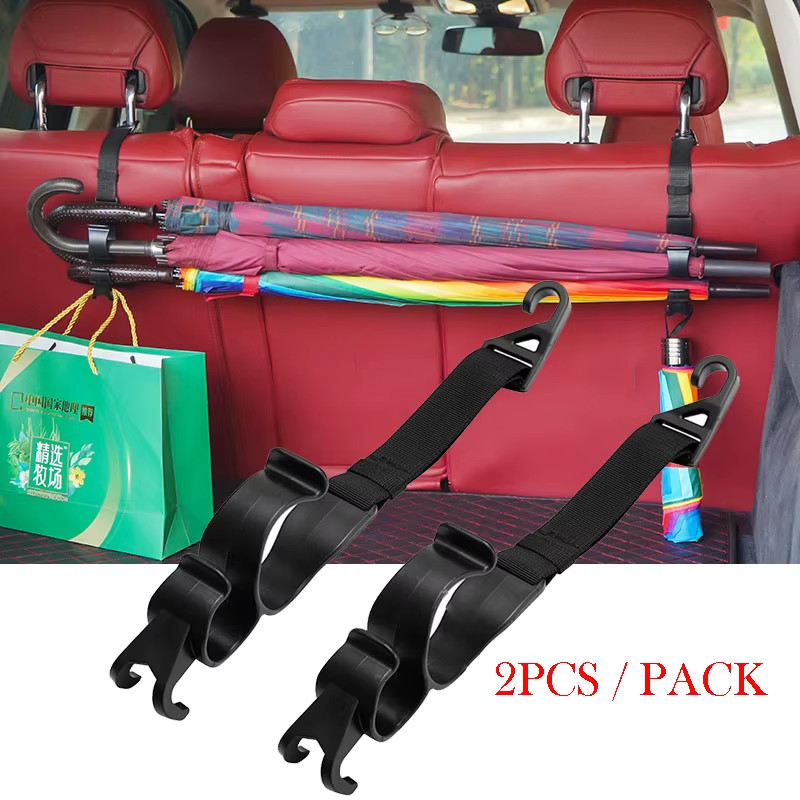 2Pcs Car Back Seat Hook Multi-Function Rear Seat Headrest Hanging Hook Umbrella