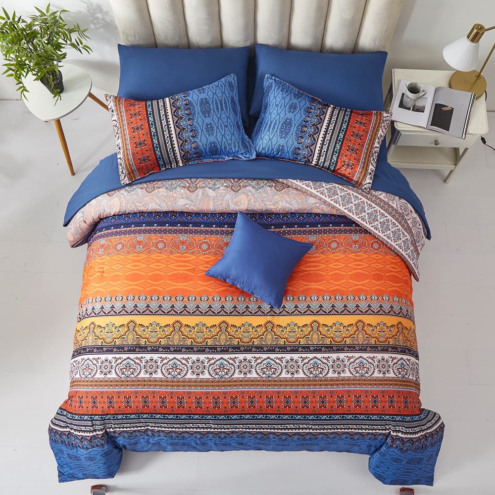 Cottolester Queen 8pc Boho Comforter Set Burnt Orange