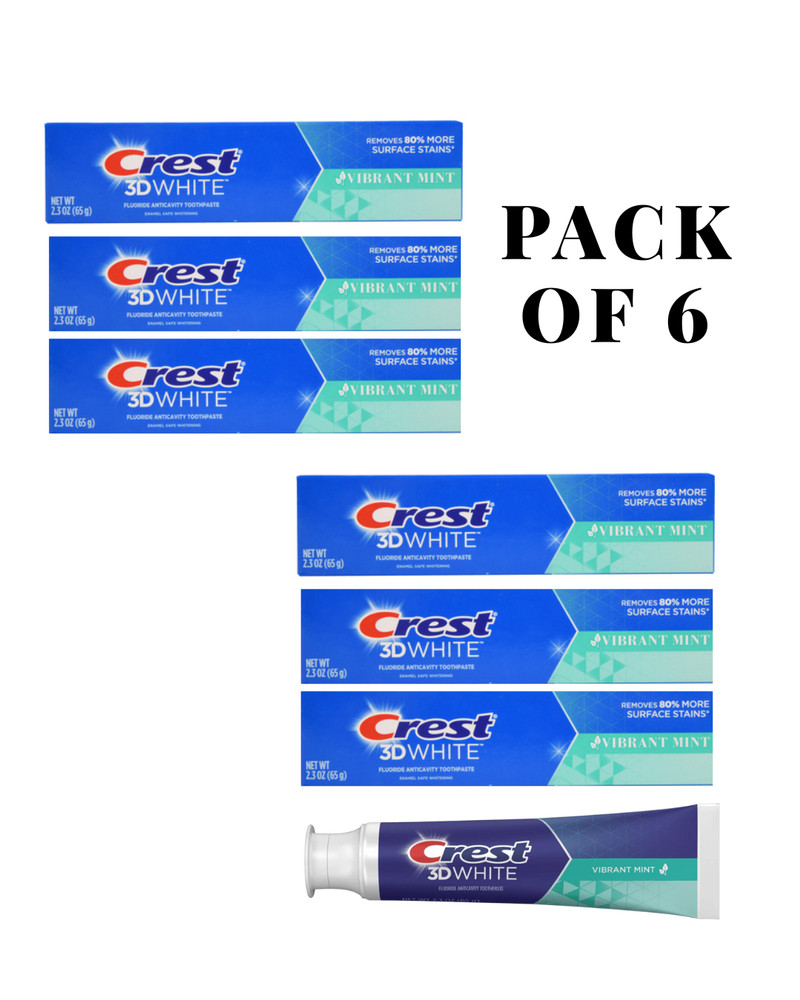 Crest 3D White Vibrant Mint Toothpaste 2.3 oz – Pack of 6