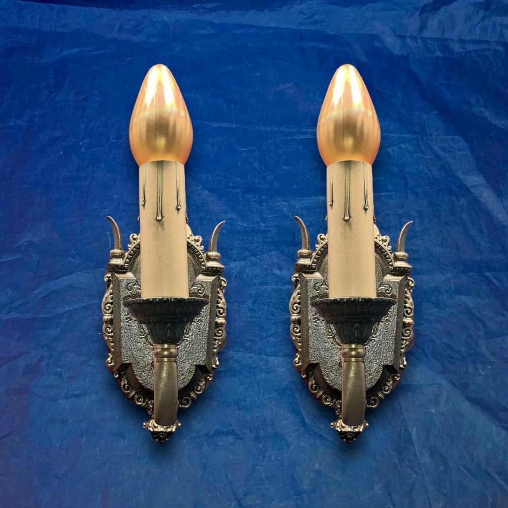 Pair of antique Riddle Co. polychrome sconces Rewired Nice!! 75E