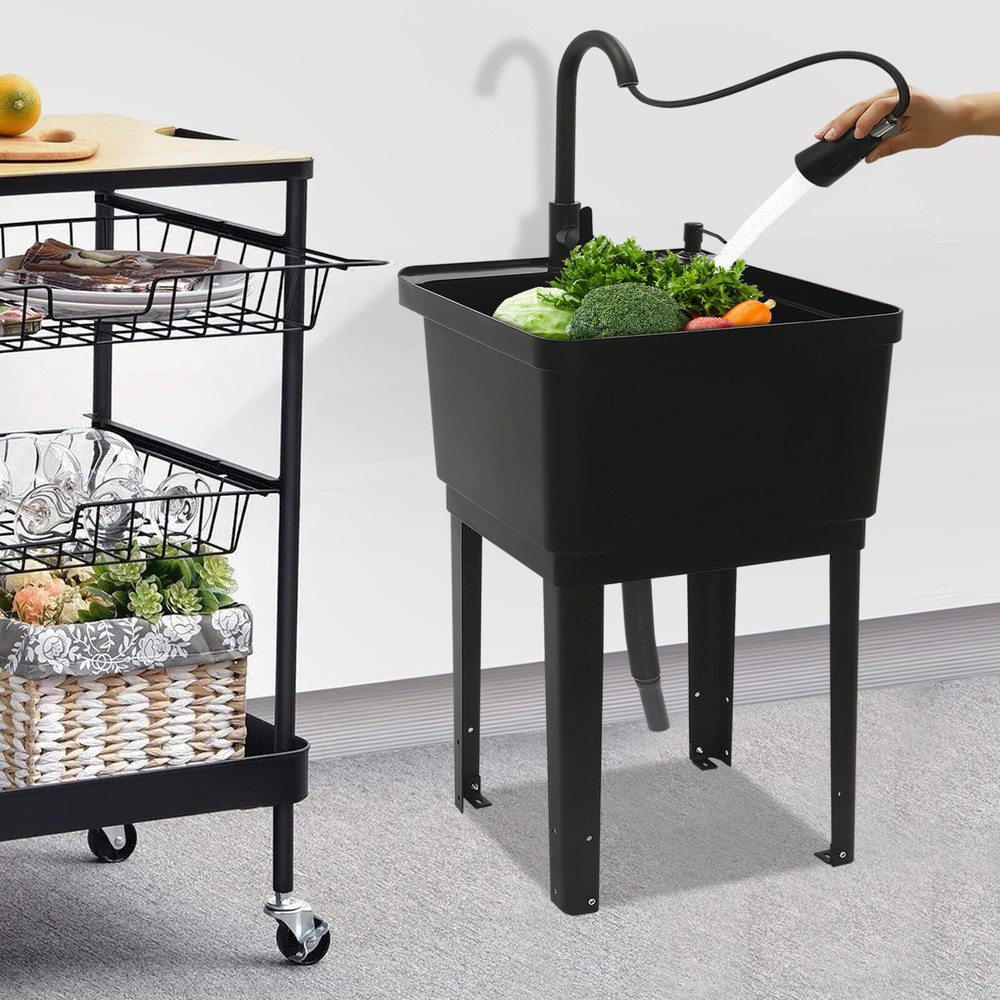 Durable Laundry Sink with Pull-Out Faucet and Spacious Design