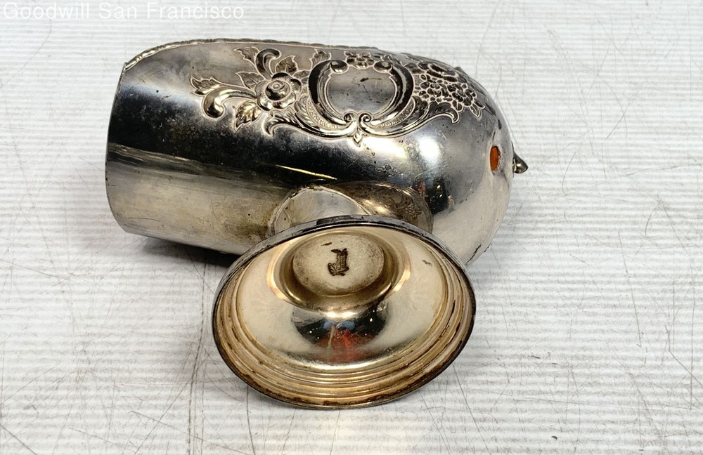 Vintage Raimond Silverplate Repousse Sugar Scuttle Broken Handle for Repair