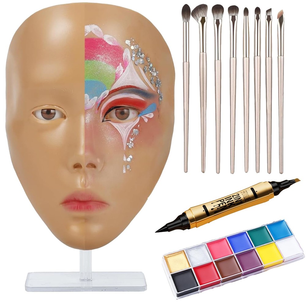 5D Reusable Silicone Makeup Practice Face Board With Stand For Beginners