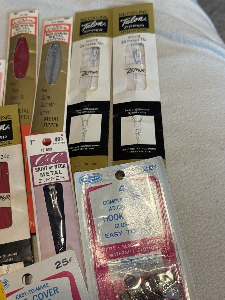 Vintage Sewing Items Zippers Hook & Eye Snaps