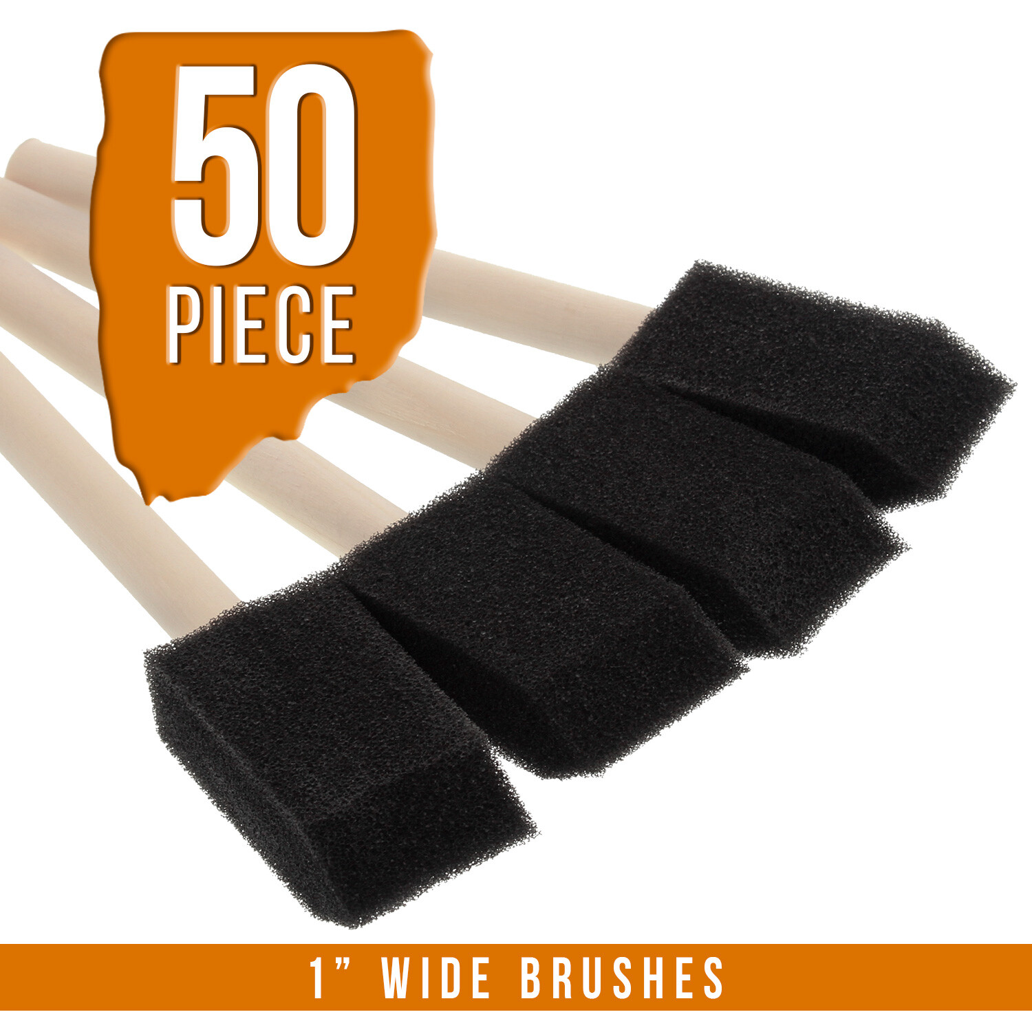50 Pack - 1" Foam Sponge Paint Brush Set Wood Handle Craft Touch Up Stain