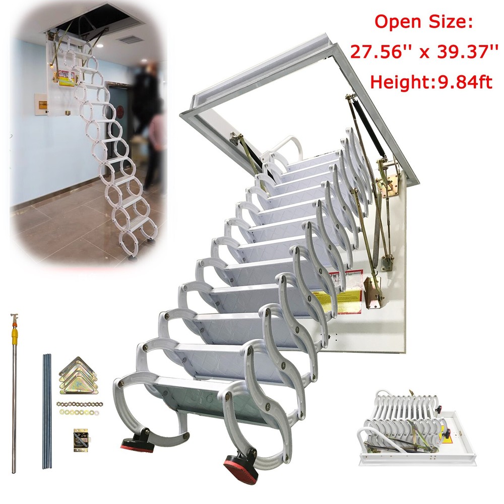 Attic Ceiling Ladder 10ft White Ceiling Mounted Pull Down Stairs 27.56''x39.37''