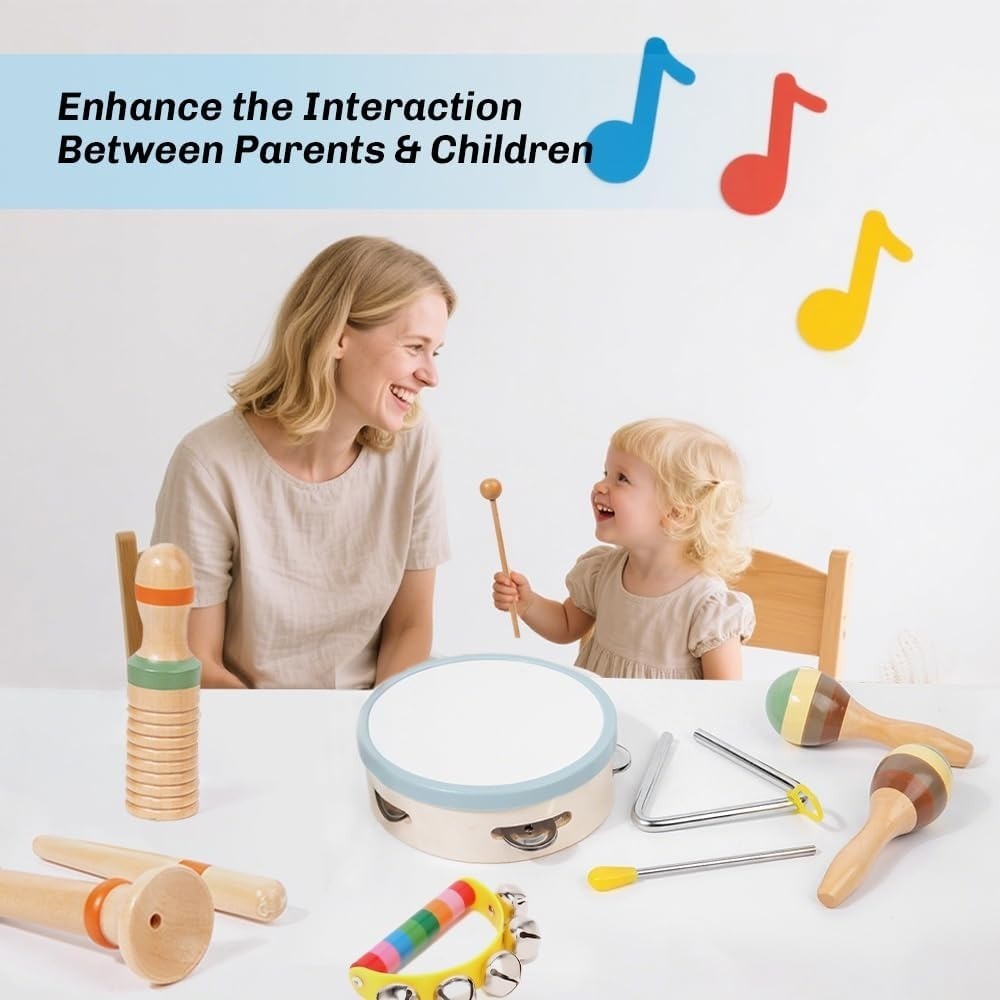 Wooden Musical Instruments Set 12Pcs Montessori Musical Toys for Kids & Toddlers