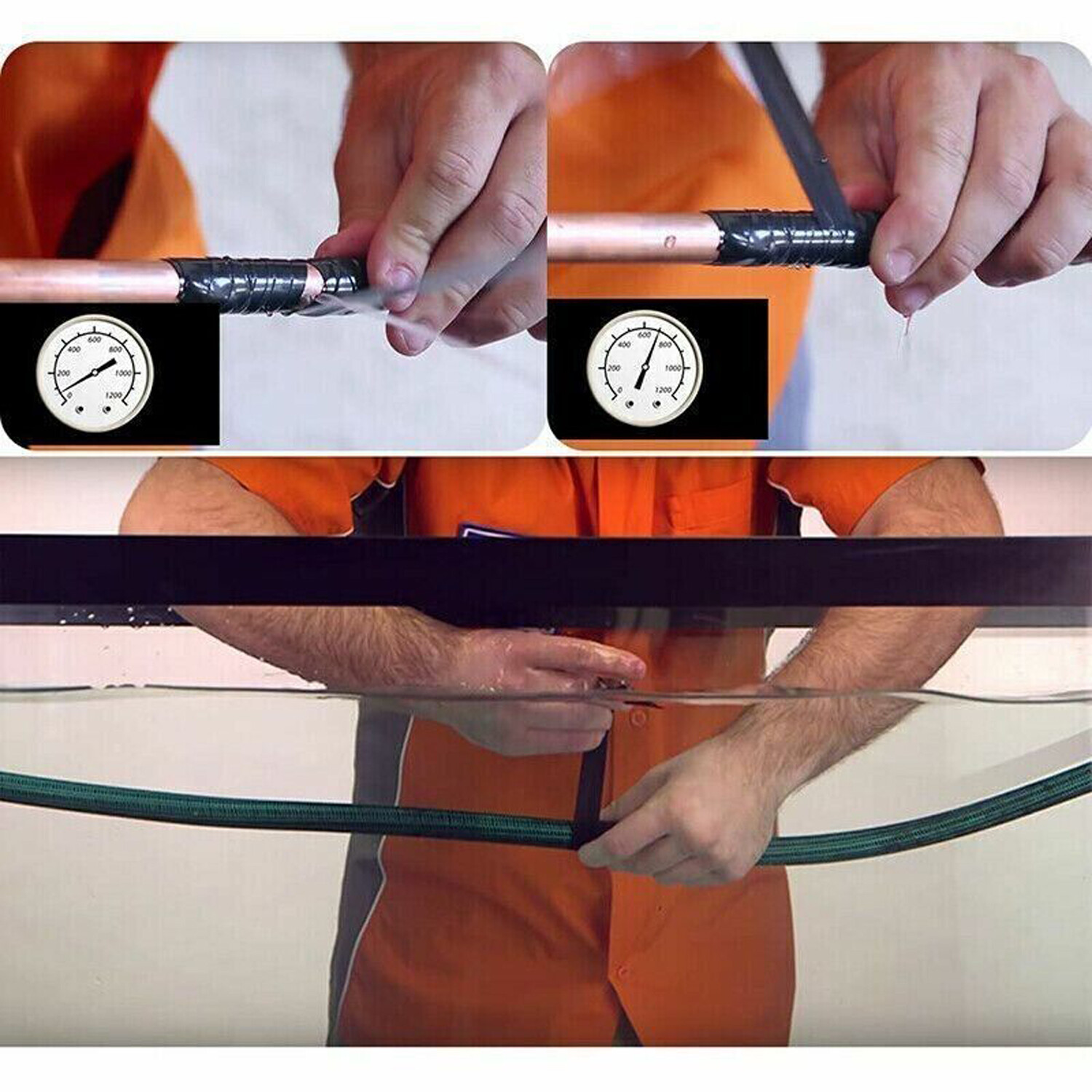 2pcs Black Rubber Silicone Repair Waterproof Adhesive Tape Rescue Self Fusing