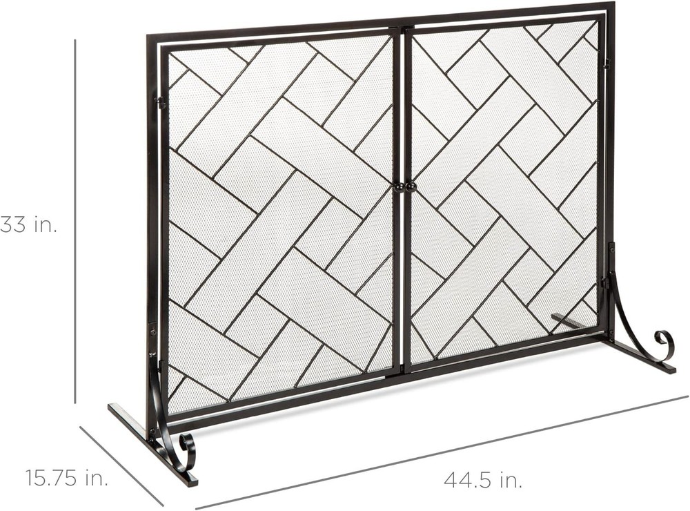 44x33in 2-Panel Handcrafted Wrought Iron Decorative Mesh Fireplace Screen
