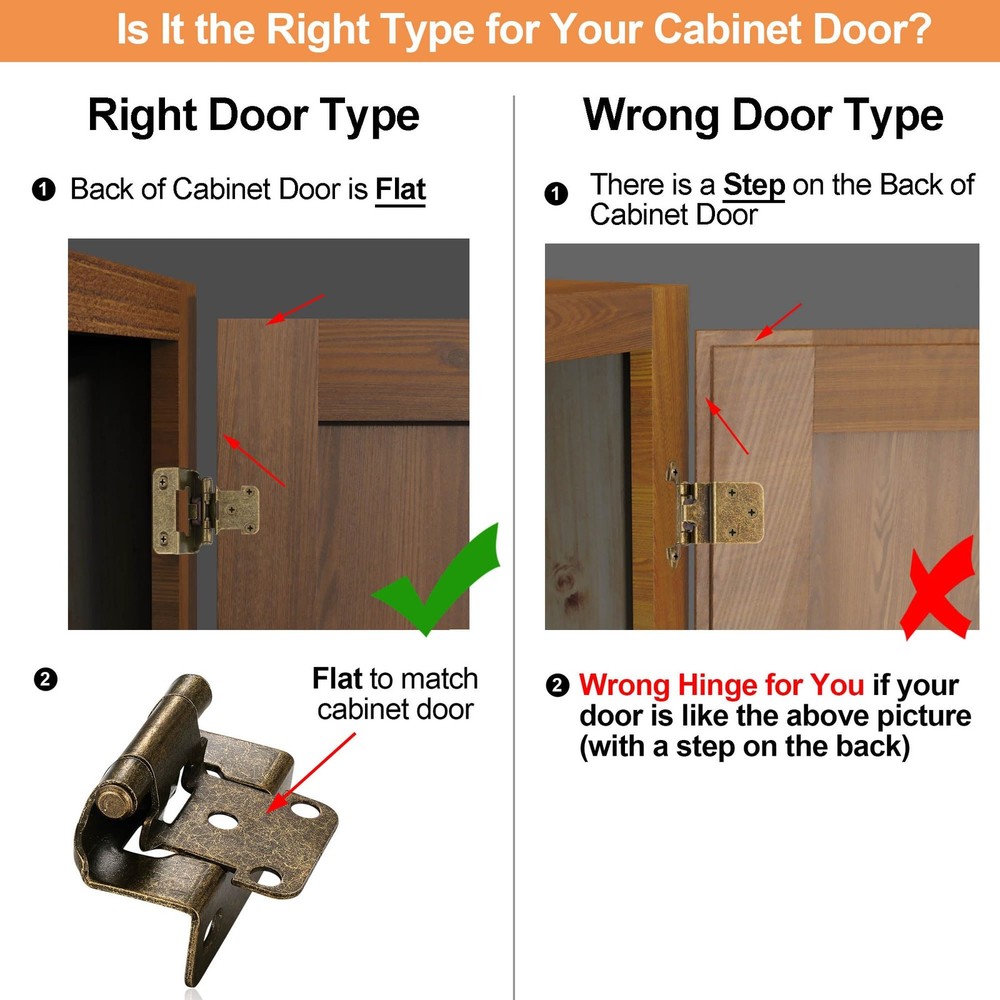 Vallecloud 4 Pack (2 Pair) Antique Brass Cabinet Hinges for