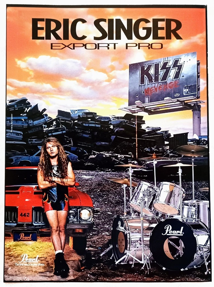 KISS~ERIC SINGER~EXPORT PRO PEARL DRUMS & REVENGE LP 1993 PROMO POSTER AD PINUP